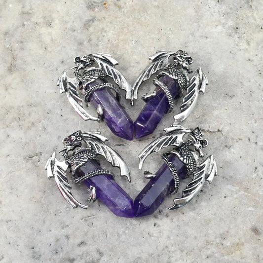 Amethyst Flying Dragon Point Pendant 34x50mm-1