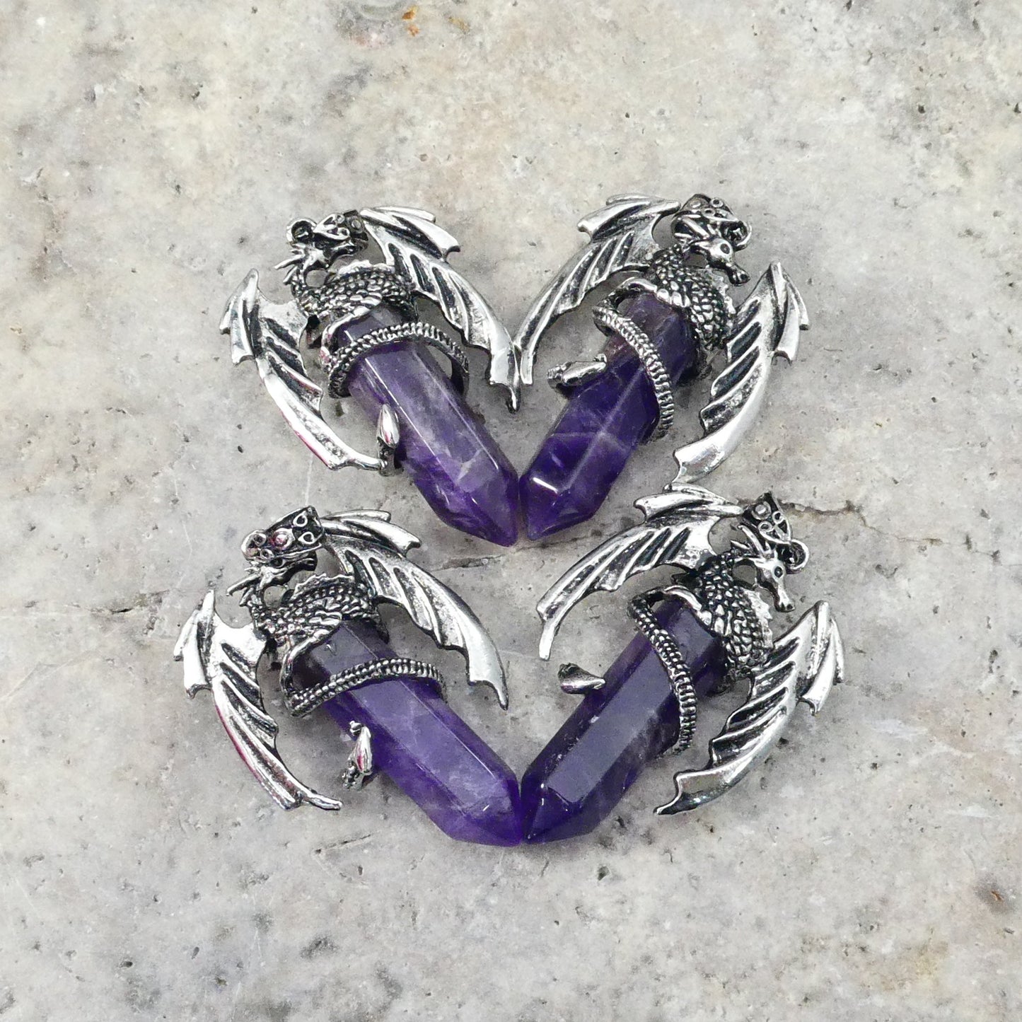 Amethyst Flying  Dragon Point Pendant 34x50mm-1